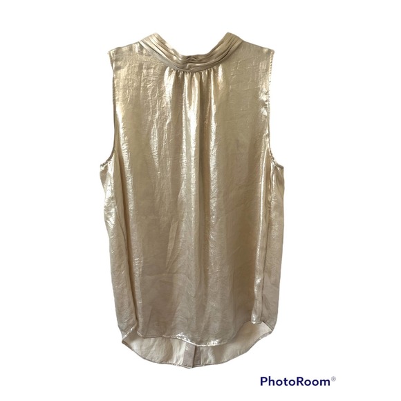 Anthropologies Maeve Romilly Blouse 14 Sleeveless Shimmery Champagne Mock Neck - Picture 6 of 11